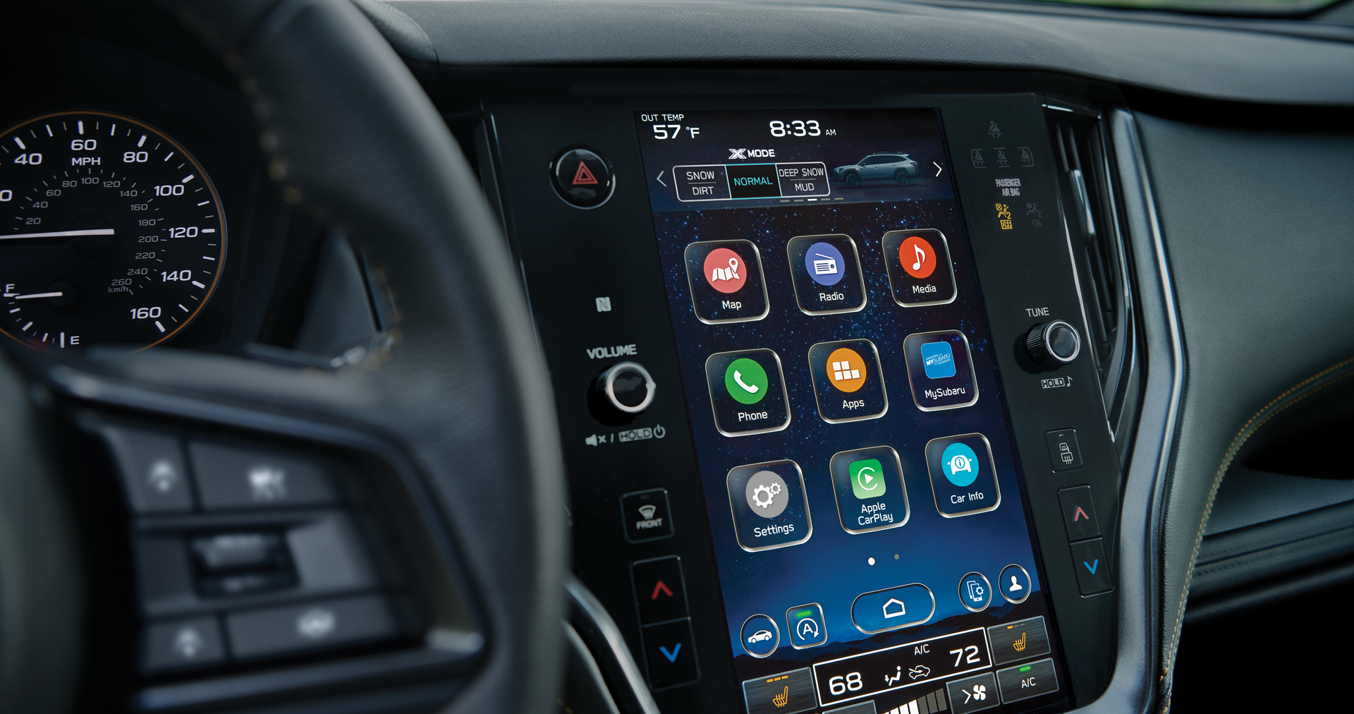 A close-up of the 11.6-inch touchscreen for the STARLINK Multimedia system on the 2023 Outback Wilderness. | Paul Moak Subaru in Jackson MS
